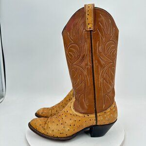 Dan Post Women Sz 6 Brown Full Quill Ostrich Leather Pull On Western Cowboy Boot